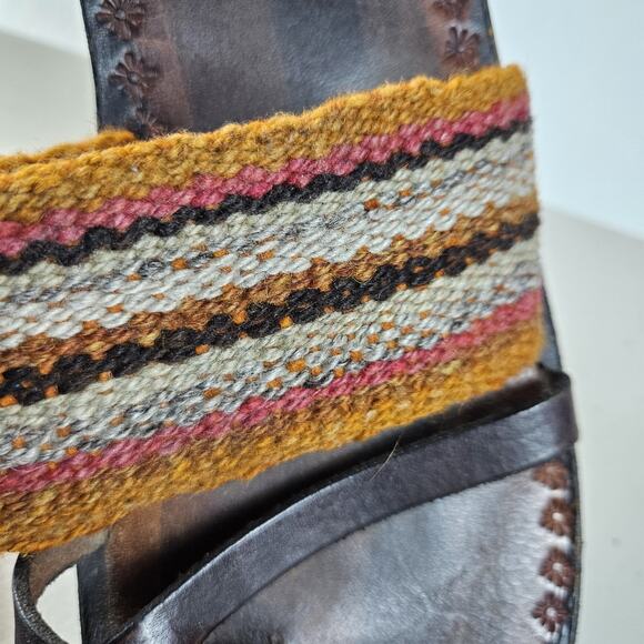 Peruvian Uzutas Leather Sandals Handmade Women 9.5 Boho Flats Woven Thong Loop - Picture 9 of 13